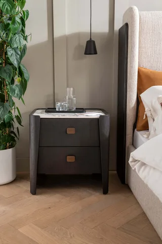 Rhodes Bedside Table 2 Drawer - Ebony