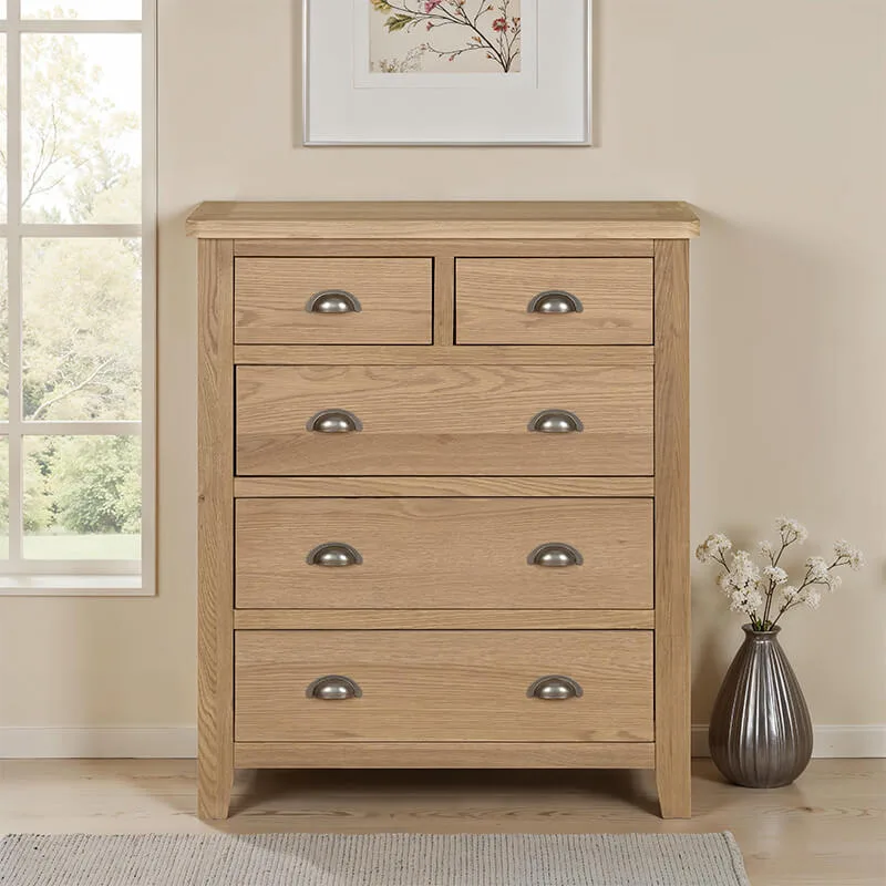 Marsden Tall Chest 5 Drawer - Natural Oak