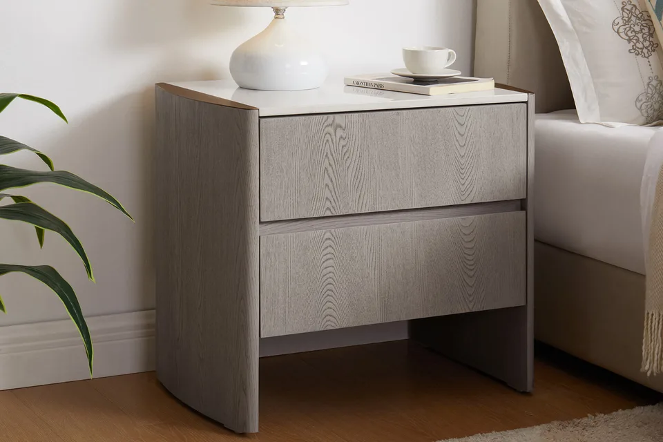 Mondello Bedside Table 2 Drawer - Washed Oak