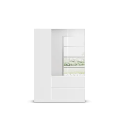 Joel 135cm Wardrobe - Alpine White / 3 Hinged Doors / 2 Mirrors / 2 Drawers