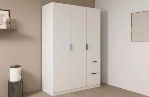 Ella 136cm Wardrobe - Alpine White / 3 Hinged Solid Doors / 2 Drawers