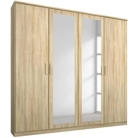Rivera 180cm Wardrobe - Sonoma Oak / 4 Hinged Doors / 2 Mirrors / Cornice