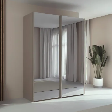 Taro 160cm Wardrobe - Fango Grey / 2 Sliding Mirror Doors
