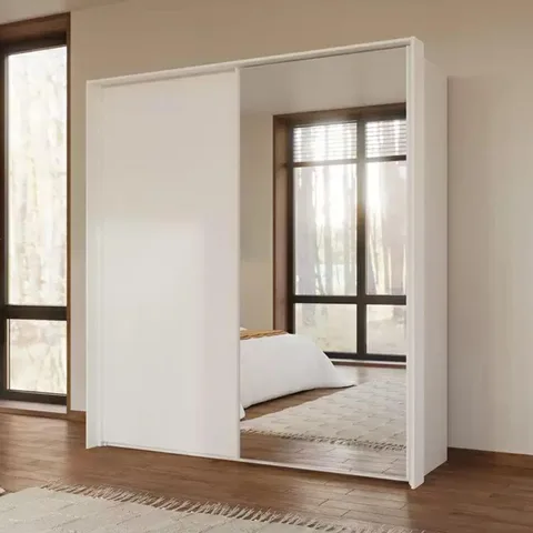 Taro 200cm Wardrobe - White / 2 Sliding Doors / 1 Mirror