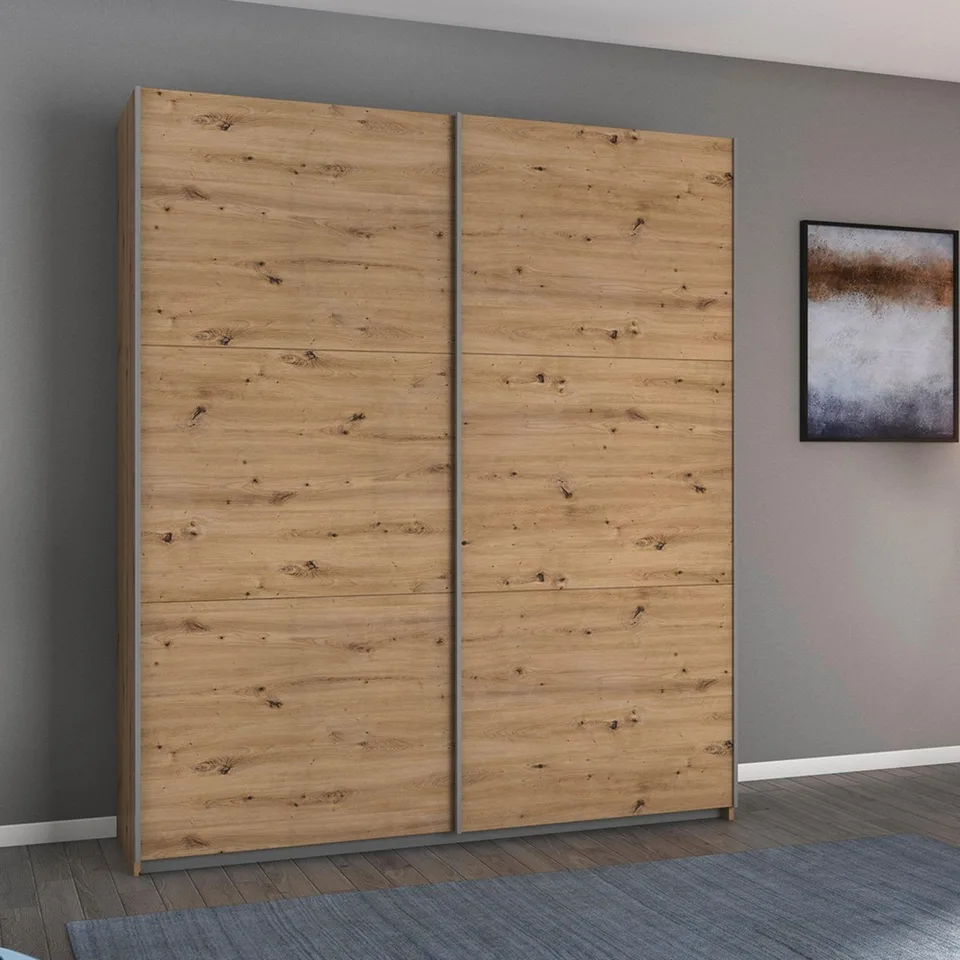 Aurelio 175cm Wardrobe - Artisan Oak / 2 Sliding Solid Doors
