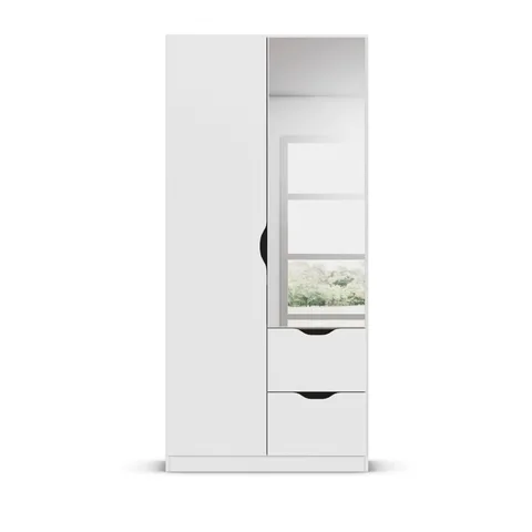 Arnstein 90cm Wardrobe - White / 2 Hinged Doors / 1 Mirror / 2 Drawers