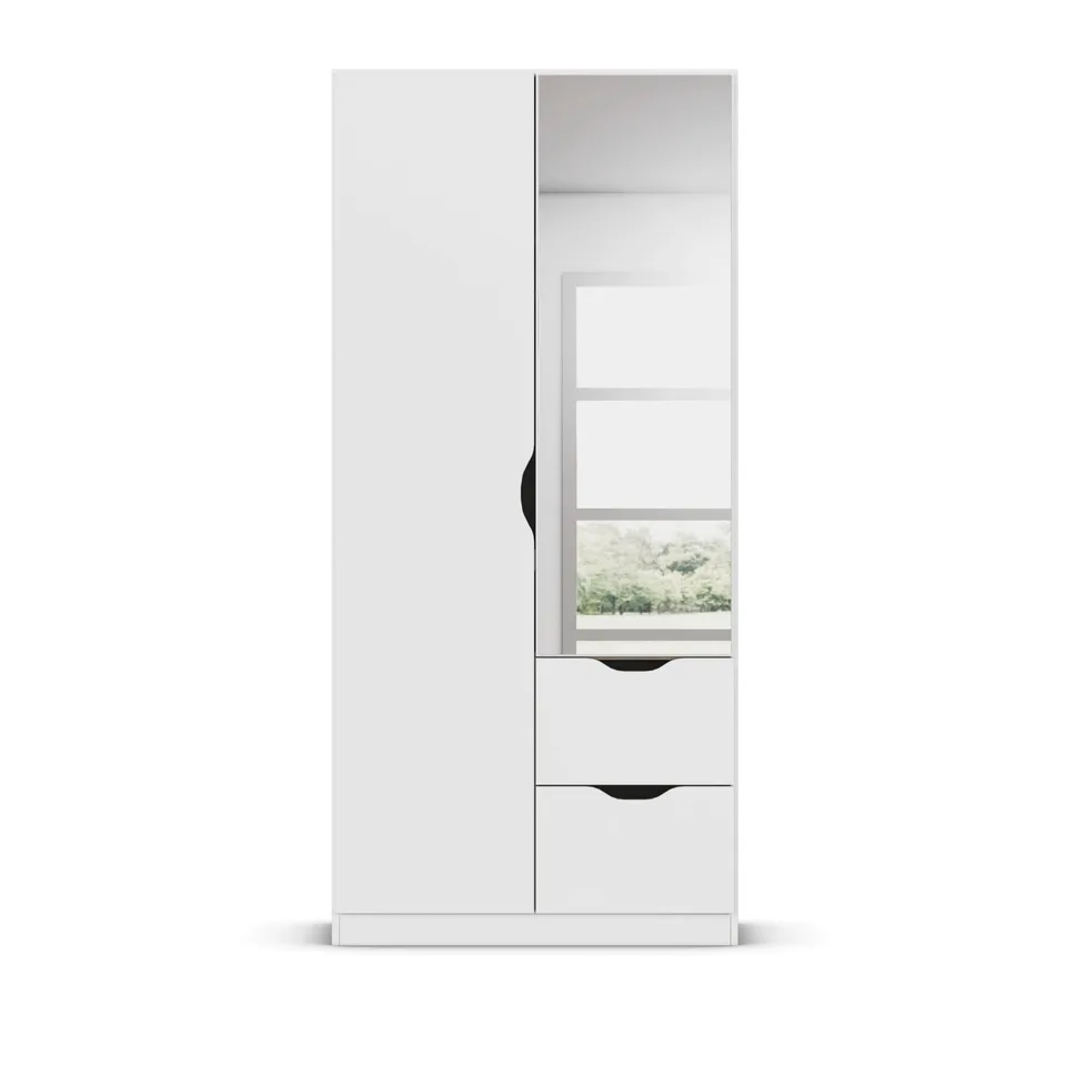 Arnstein 90cm Wardrobe - White / 2 Hinged Doors / 1 Mirror / 2 Drawers