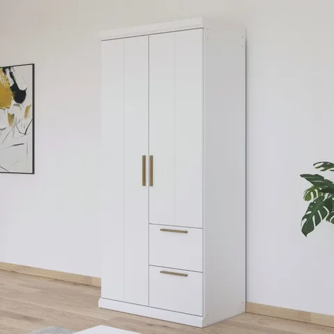 Elia 91cm Wardrobe - Alpine White / 2 Hinged Solid Doors / 2 Drawers