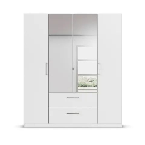 Ellesse 180cm Wardrobe - White / 4 Hinged Doors / 2 Mirrors