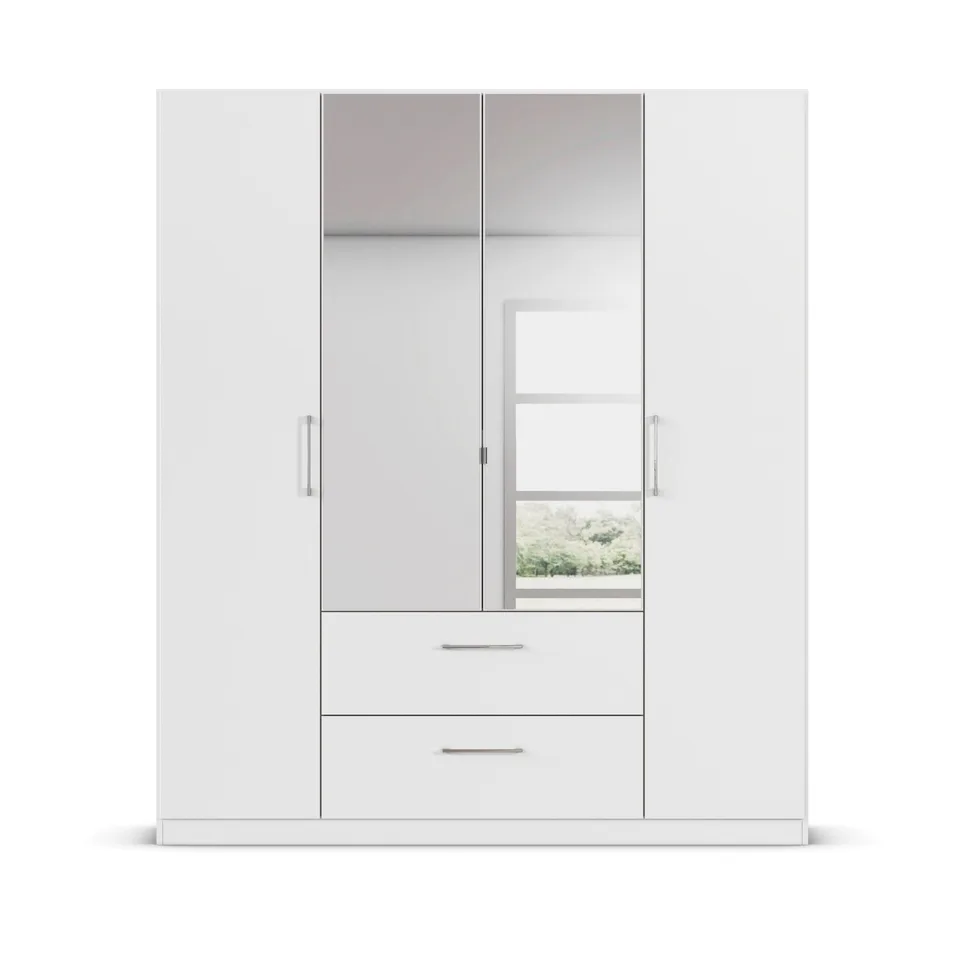 Ellesse 180cm Wardrobe - White / 4 Hinged Doors / 2 Mirrors