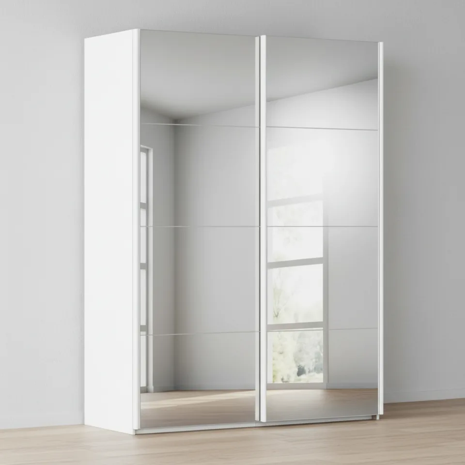 Taro 200cm Wardrobe - White / 2 Sliding Mirror Doors