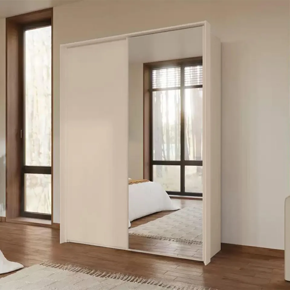 Taro 160cm Wardrobe - Champagne / 2 Sliding Doors / 1 Mirror