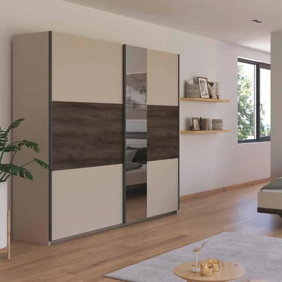 Sajo 218cm Wardrobe - Atlantic Dark Oak&Champagne / 2 Sliding Doors / 1 Mirror