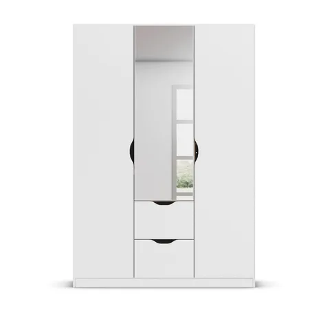 Arnstein 136cm Wardrobe - White / 3 Hinged Doors / 1 Centre Mirror / 2 Drawers