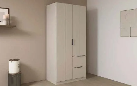 Ella 91cm Wardrobe - Alpine White / 2 Hinged Solid Doors / 2 Drawers