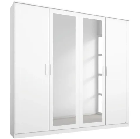 Rivera 180cm Wardrobe - Alpine White / 4 Hinged Doors / 2 Mirrors / Cornice