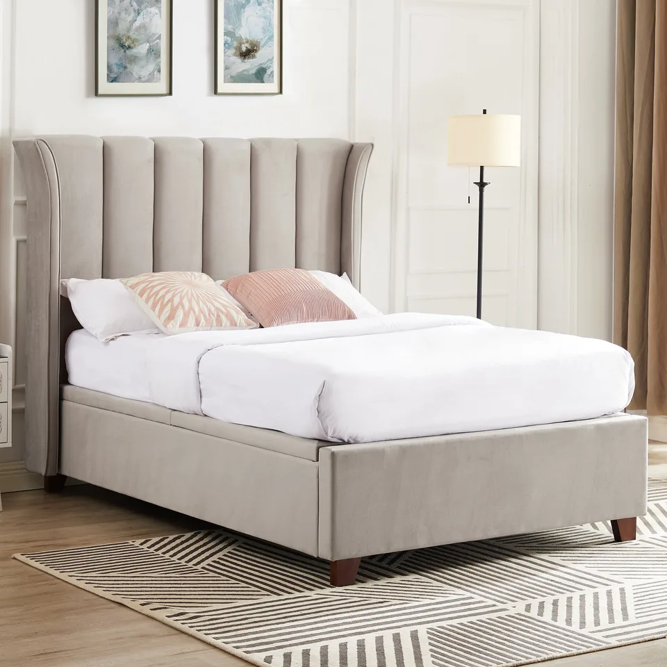 Balmoral Home Mia Ottoman Bed - Double (4ft6) / Taupe Velvet