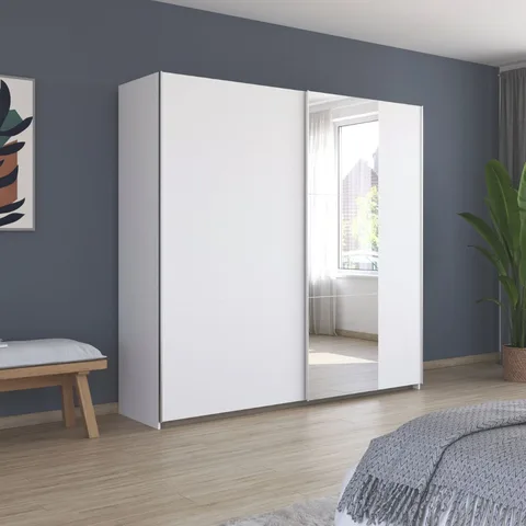 Aurelio 175cm Wardrobe - White / 2 Sliding Doors / 1 Mirror