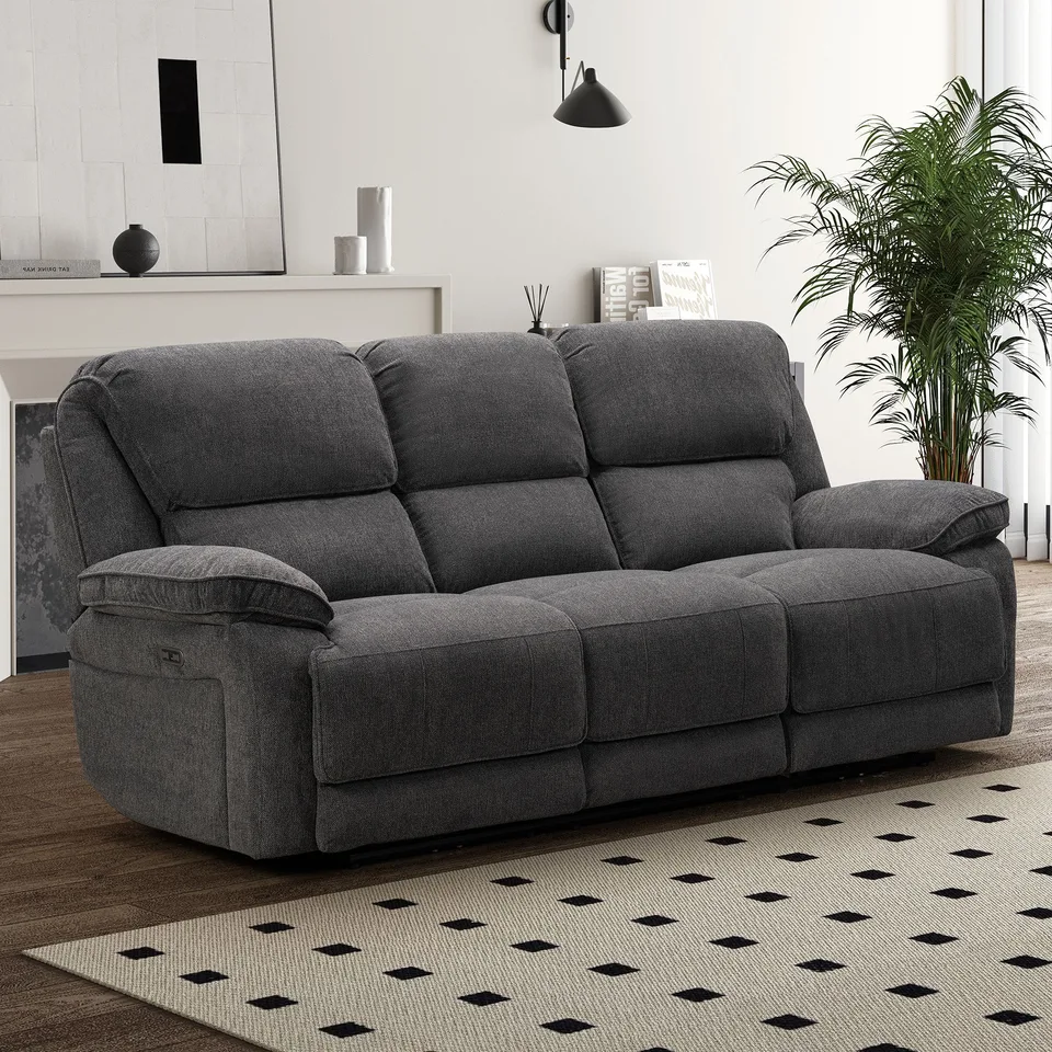 Balmoral Home Seymour Reclining Seating - 3 Seater with Drop-Down Table / Charcoal Fabric