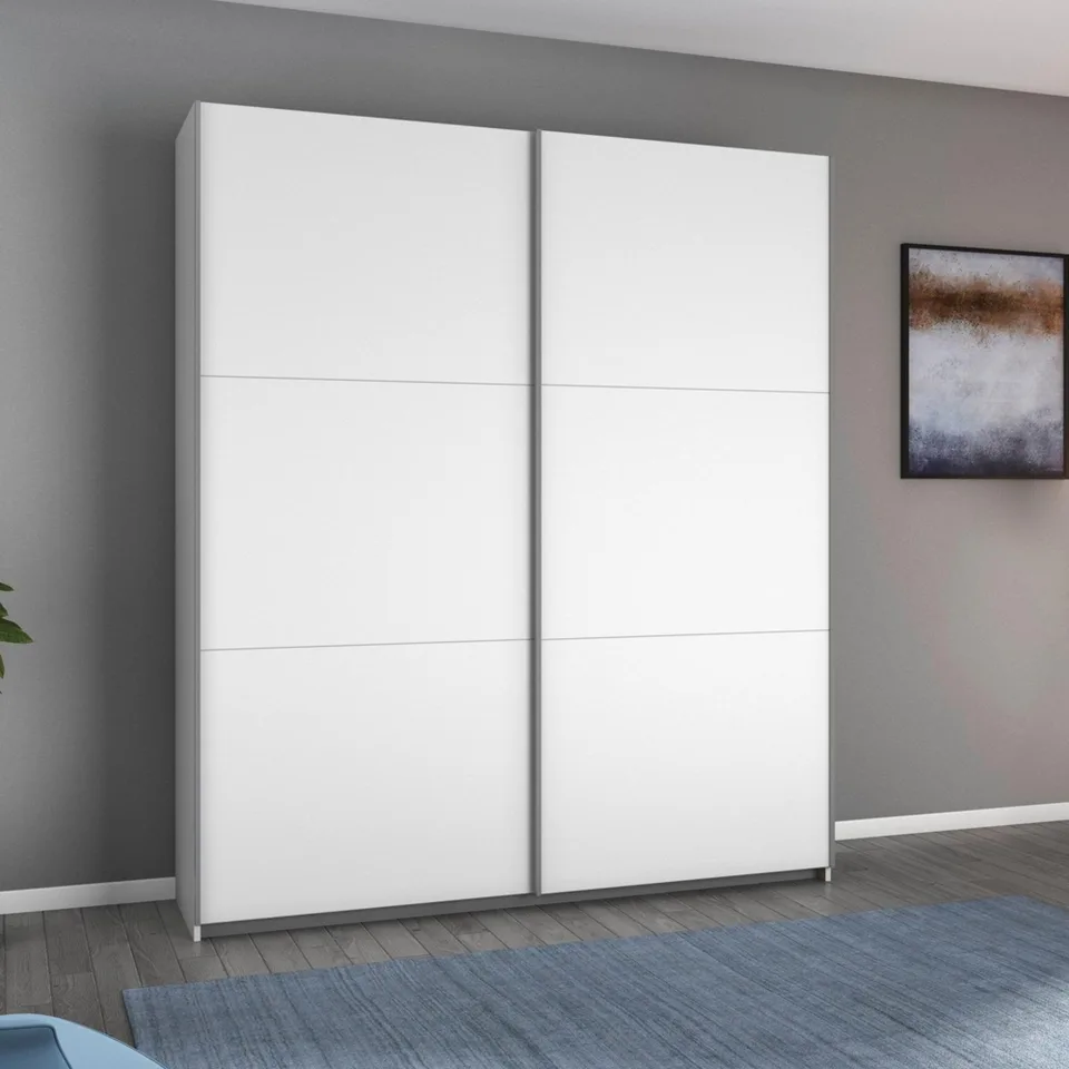 Aurelio 175cm Wardrobe - White / 2 Sliding Solid Doors