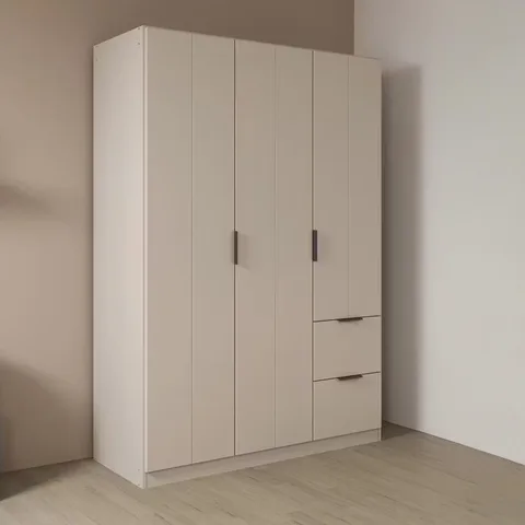 Ella 136cm Wardrobe - Champagne / 3 Hinged Solid Doors / 2 Drawers