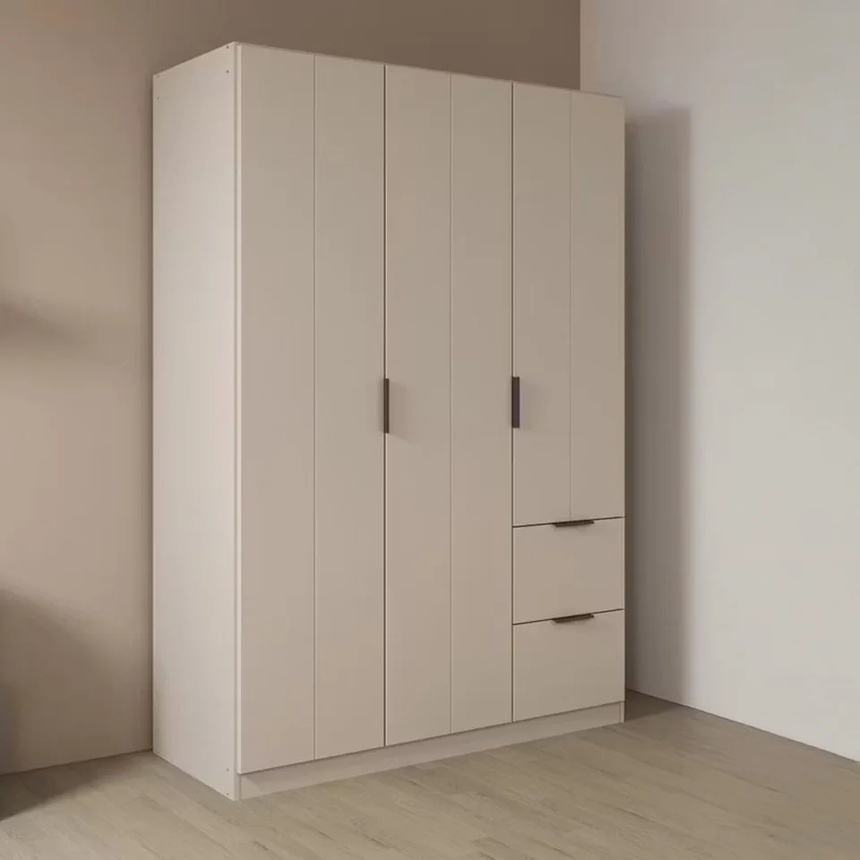 Ella 136cm Wardrobe - Champagne / 3 Hinged Solid Doors / 2 Drawers