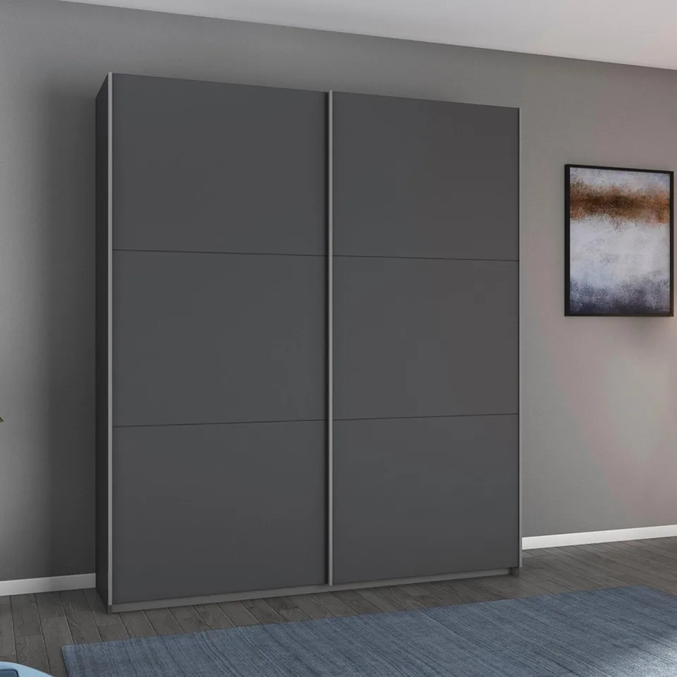 Aurelio 175cm Wardrobe - Metallic Grey / 2 Sliding Solid Doors