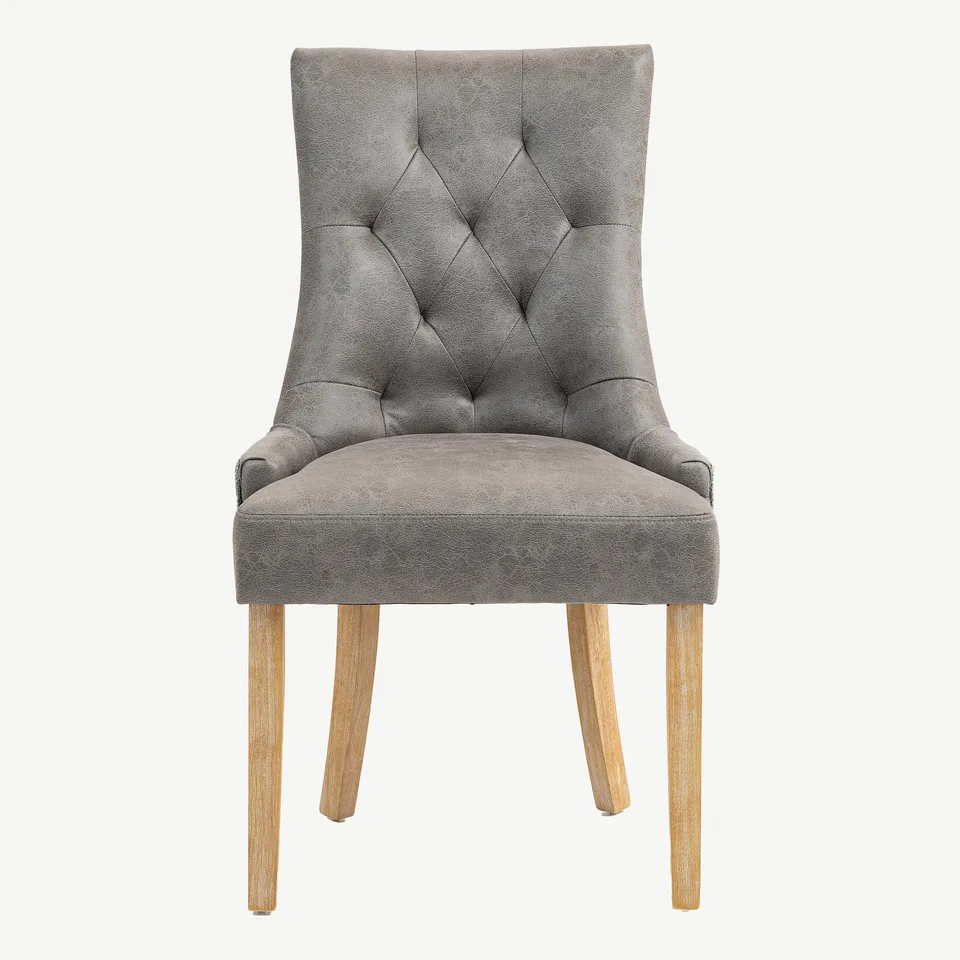 Balmoral Home Jenna Dining Chair - Steel PU with Mid Grey Chenille