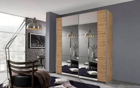 Kronach 225cm Wardrobe - Artisan Oak / 2 Sliding Mirror Doors / Divider