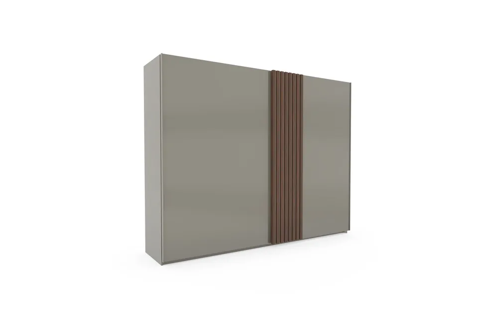 Tegio 262cm Wardrobe - Fango Grey&Walnut / 2 Sliding Glass Doors