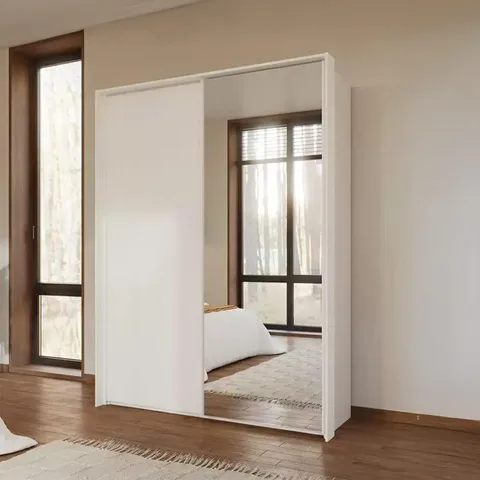 Taro 160cm Wardrobe - White / 2 Sliding Doors / 1 Mirror