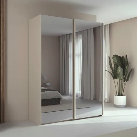 Taro 160cm Wardrobe - Champagne / 2 Sliding Mirror Doors