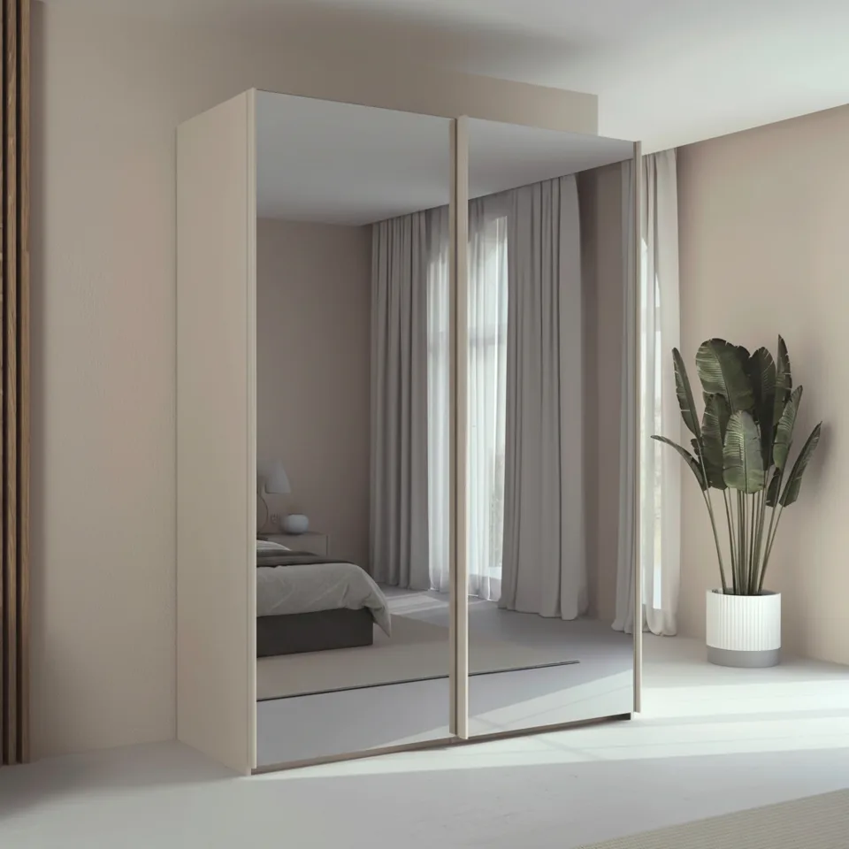 Taro 200cm Wardrobe - Champagne / 2 Sliding Mirror Doors