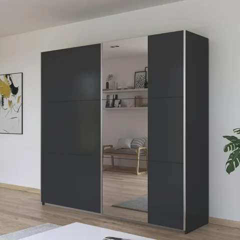 Aurelio 175cm Wardrobe - Metallic Grey / 2 Sliding Doors / 1 Mirror
