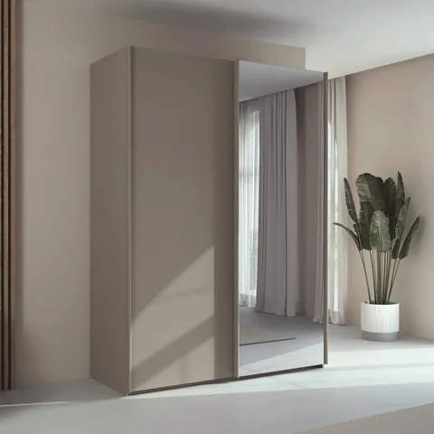 Taro 160cm Wardrobe - Fango Grey / 2 Sliding Doors / 1 Mirror