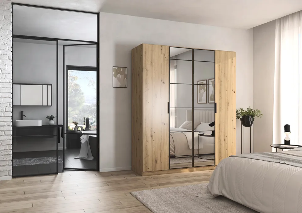 Acero 180cm Wardrobe - Artisan Oak / 4 Hinged Doors / 2 Mirrors