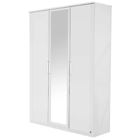 Rivera 136cm Wardrobe - Alpine White / 3 Hinged Doors / 1 Mirror / Cornice
